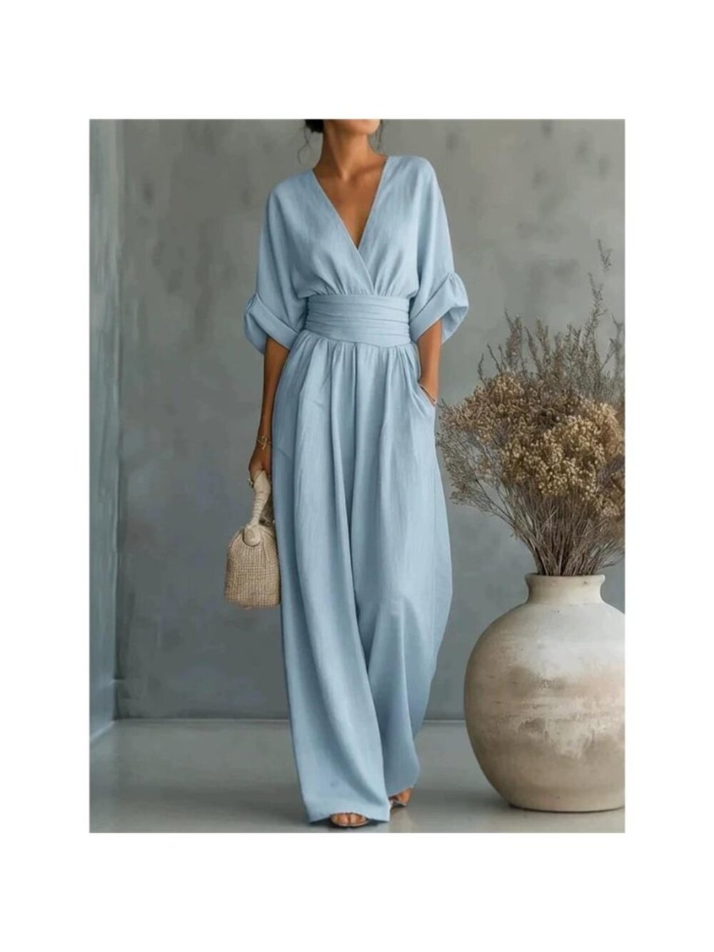 Full Size Half Sleeve Wide-Leg Jumpsuit Plus Size
